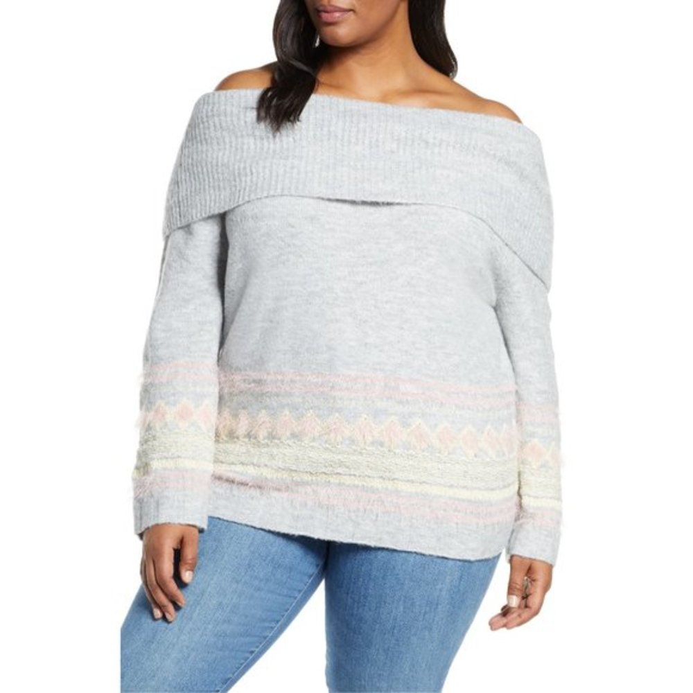 NWT Plus Size 1X Nordstrom Caslon Fair Isle Convertible Sweater NEW